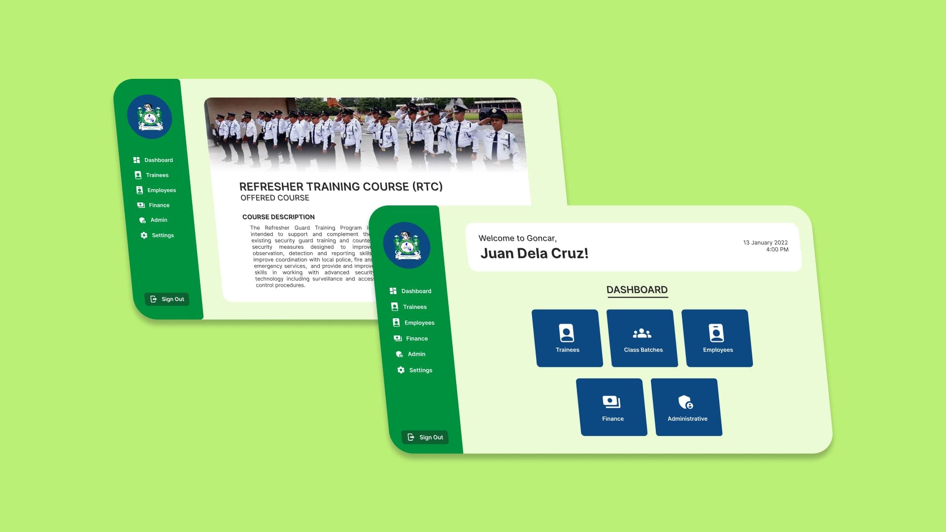 The Goncar Enrollment System dashboard