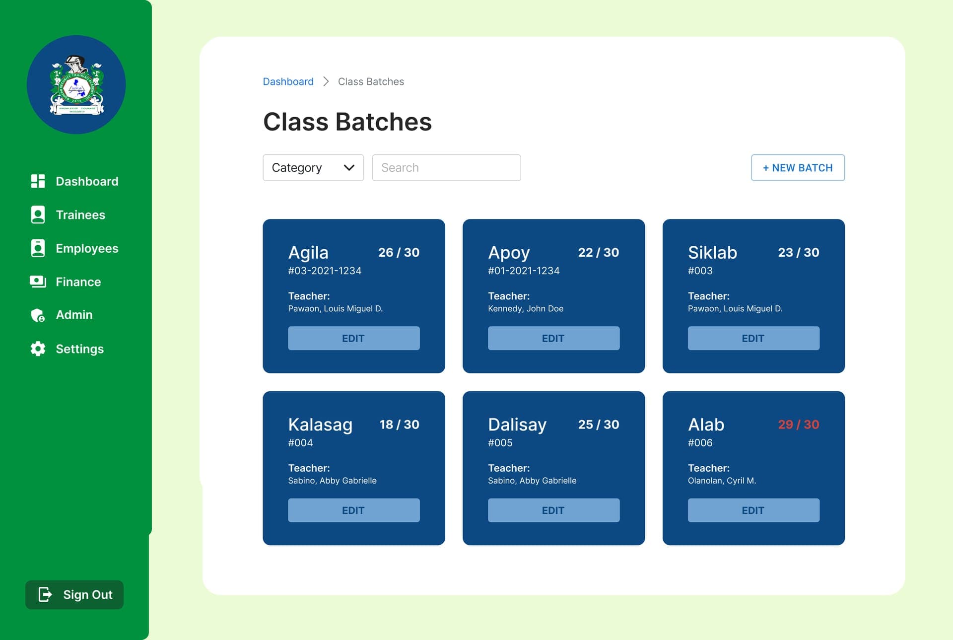 The Goncar Enrollment System on desktop