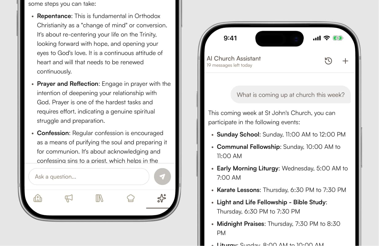 The AI church assistant answering a question about the week's events